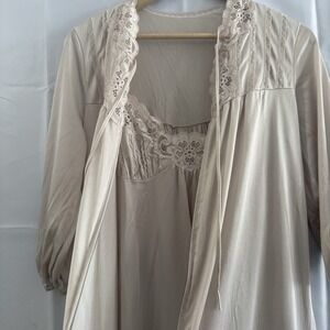 Vtg 70s S Gossard Artemis Nightgown Robe 2 pc Set Lace Peignoir Sexy Lingerie **